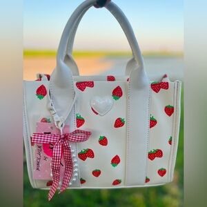 NWT Betsey Johnson Original Luv Betsey Strawberry Tote with Charms Crossbody